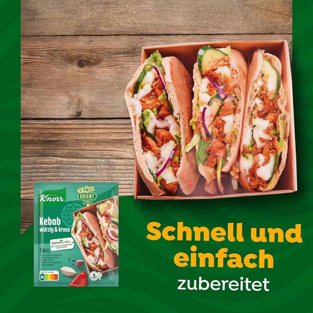 Knorr Fix Kebab für ein würzig und krosses Hähnchen Gericht ohne geschmacksverstärkende Zusatzstoffe 3 Portionen