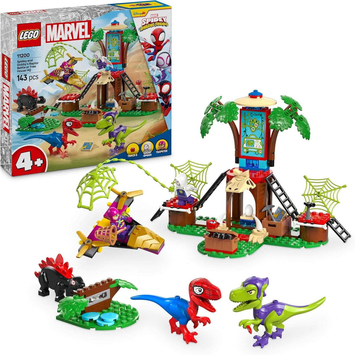 LEGO Marvel Showdown am Baumhaus: Spidey-Rex vs. Gobby-Raptor, BAU- und Spielset mit Dinos, Geschenk mit Spielzeugdinos für Jungen und Mädchen ab 4 Jahren, Spidey und Seine Super-Freunde 11200
