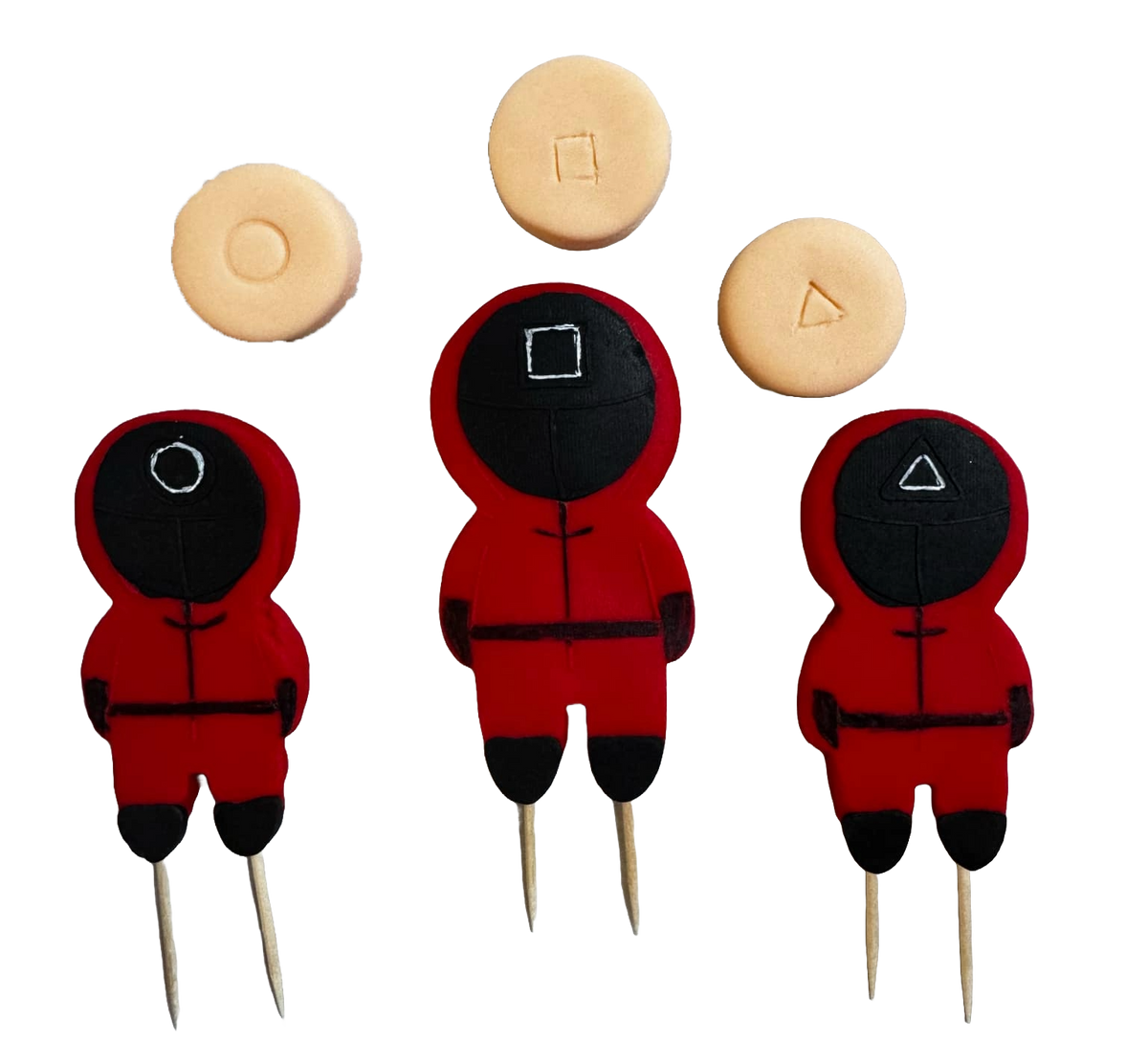 Set 6 decoratiuni comestibile din pasta de zahar, Jocul calamarului Decoratiuni din Pasta de Zahar Nati Shop