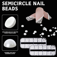 12 Größen Nail Art Perlen, Flache Perlen, Nail Art Accessoires, Halbkreis Nagelperlen, Weiße Nail Charms Und Glitzersteine Nägel Für Nail Art Design, DIY Basteln, Alltag, Hochzeit (2 Boxen)