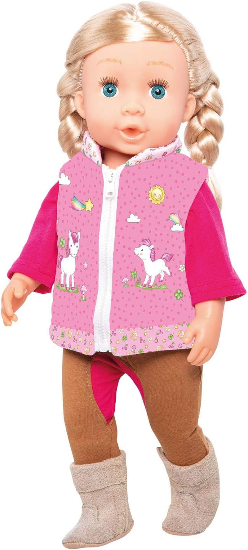 Heless 1070 - Bekleidungs-Set für Puppen, Reiter-Outfit Lina, 3 teilig mit Hose, Shirt und Weste, Größe 28 - 35 cm