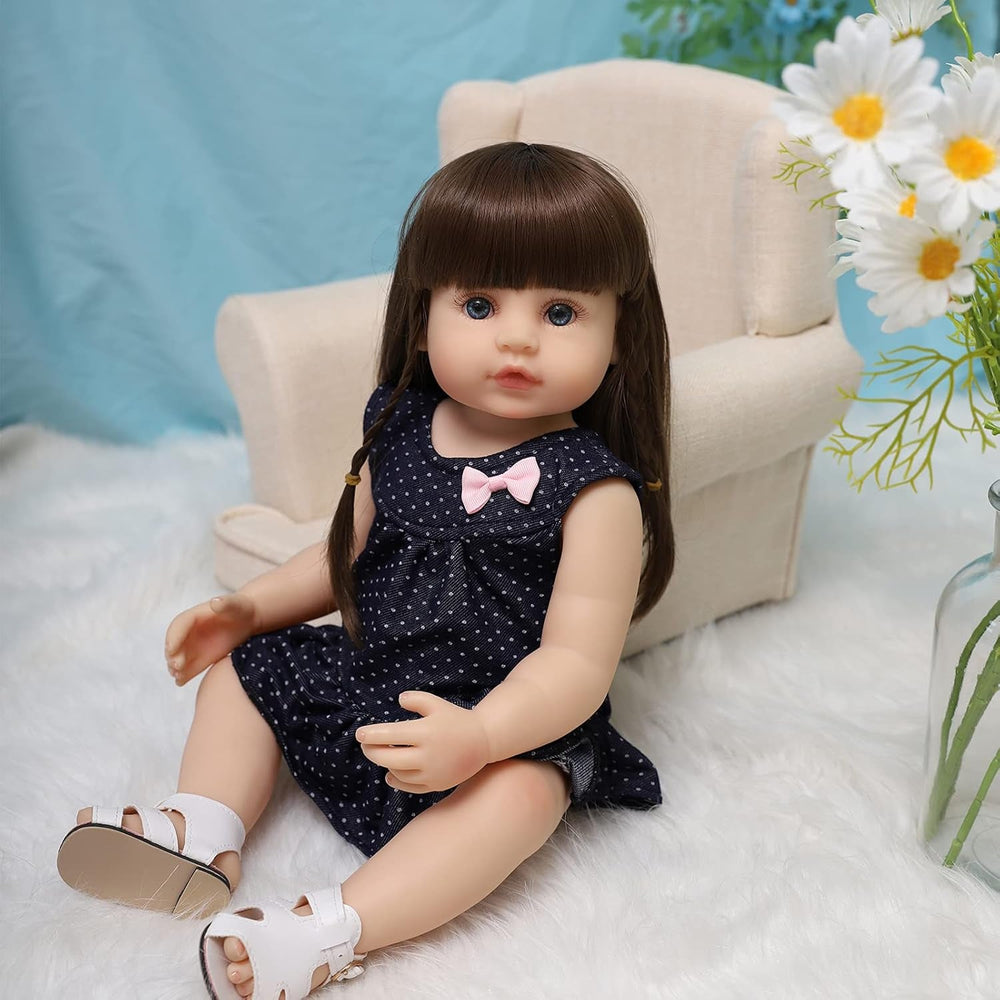 ZIYIUI 22 inch (55 cm) Păpușă Reborn Baby Fetiță Corp Complet Silicon Vinil Realistică Păpuși Reborn Reale Nou-născute Fetiță cu Păr Lung Cadouri pentru Copii Jucărie Realistică Manuală