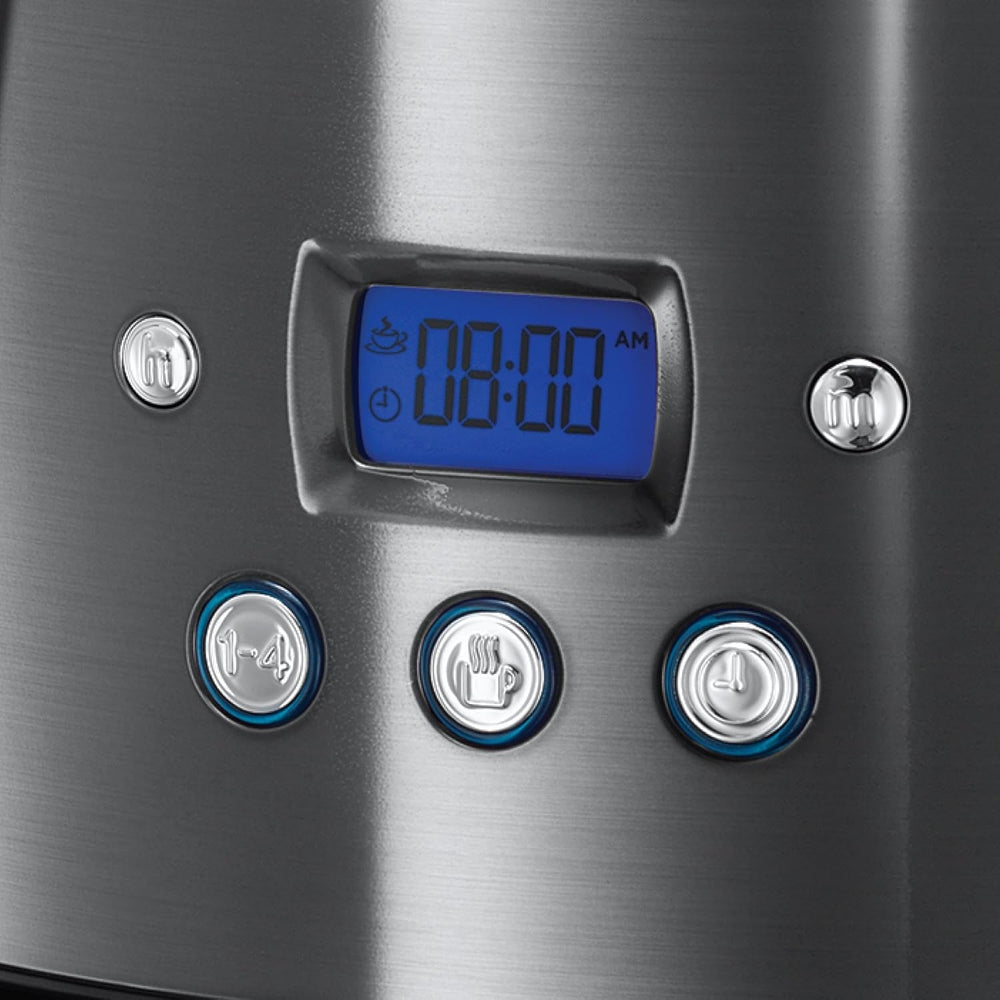Cafetieră Russell Hobbs Luna Grey [Temporizator digital, Cap de duș pentru extracție și aromă optime] (1 până la 12 cești, Carafă din sticlă de 1,5 l, Placă de încălzire, 1000 W) Cafetieră cu filtru 23241-56