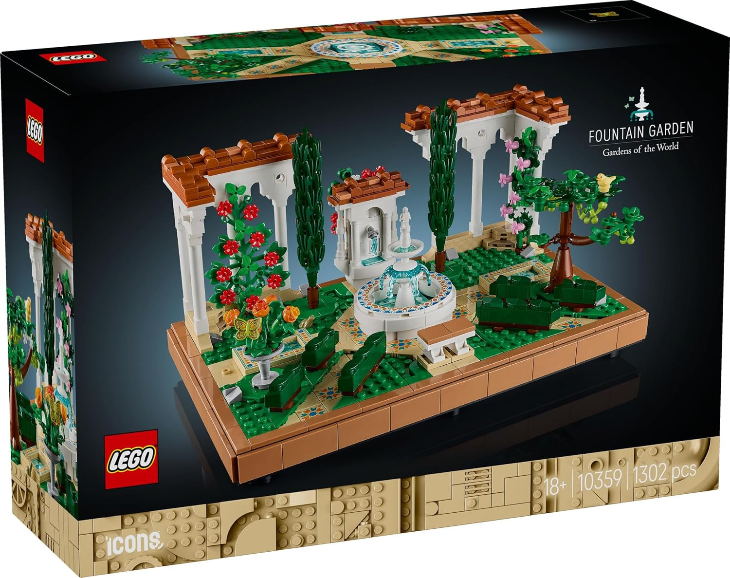 LEGO Icons Springbrunnengarten - Miniatur Bauset für Erwachsene mit Laubengängen, Zypressen, Bäumen, Weinreben, Blumen - Kreative Geschenkidee zum Geburtstag, Einweihung für Frauen, Männer - 10359