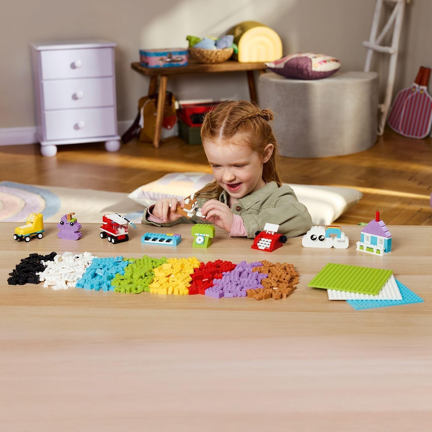LEGO Classic Creative Build-and-Play Box - Colourful Bricks Set - Build a House, Dog, Fire Engine Toy, Piano Keyboard, Clouds & Rainbow - Arts and Crafts Kit for 5+ Year Old Boys & Girls - 11044