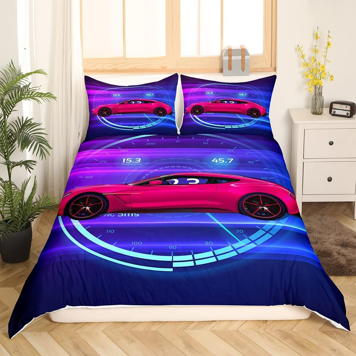 Jungen Cartoon Auto Bettwäsche Set 135X200,Kinder Bau Fahrzeuge Tröster Abdeckung Für Kind Kleinkind Teens,Dinosaurier Bettbezug,Traktor Maschinerie Bagger Bettdecke Abdeckung,Lkw Autos Bettwäsche Naty Shop Multi 8 220*240+80*80*2