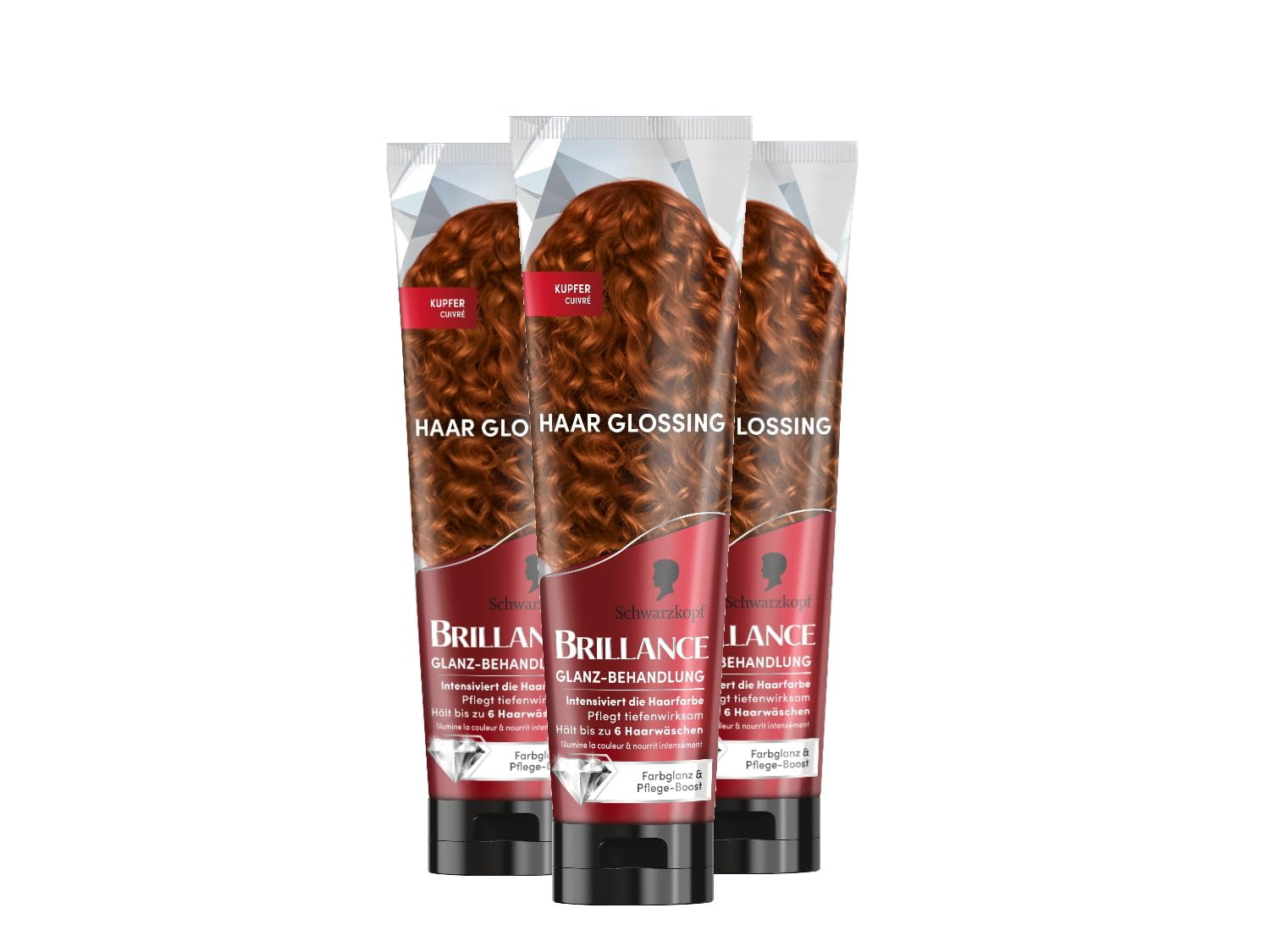 Brillance Shine Treatment, Hair Glossing Radiant Violet (150 ml), hrănește și intensifică culoarea părului, poate fi folosit ca o mască de păr, durează până la 6 spălări ale părului Vopsea pentru par Naty Shop Cupru 150 ml (pachet de 3)