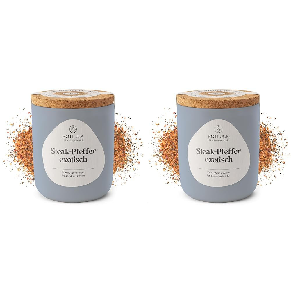 Potluck | Steak-Pfeffer exotisch | Gewürzzubereitung im Keramiktopf | 80g | Vegan, glutenfrei und mit natürlichen Inhaltsstoffen