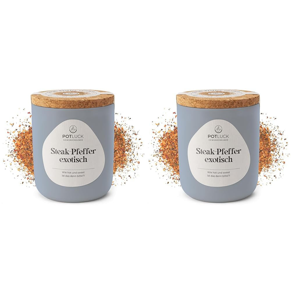 Potluck | Steak-Pfeffer exotisch | Gewürzzubereitung im Keramiktopf | 80g | Vegan, glutenfrei und mit natürlichen Inhaltsstoffen