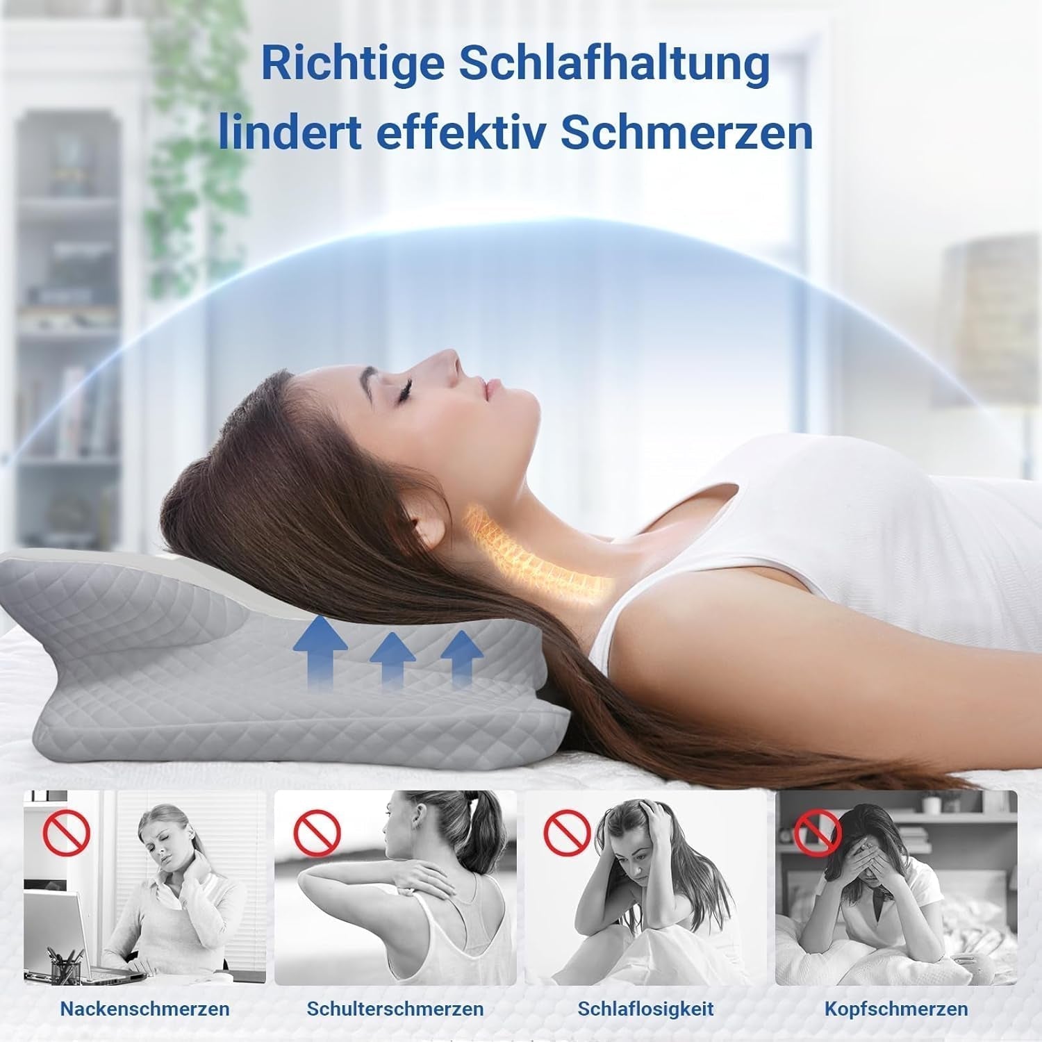 NVKHG Memory Foam Pillow Ergonomic Neck Pillow Head Pillow, Memory Foam Pillow Head Pillow For Side, Back & Stomach Sleeper To Improve Sleep Quality, 60X41X13/11Cm Perne ortopedice cervicale Naty Shop