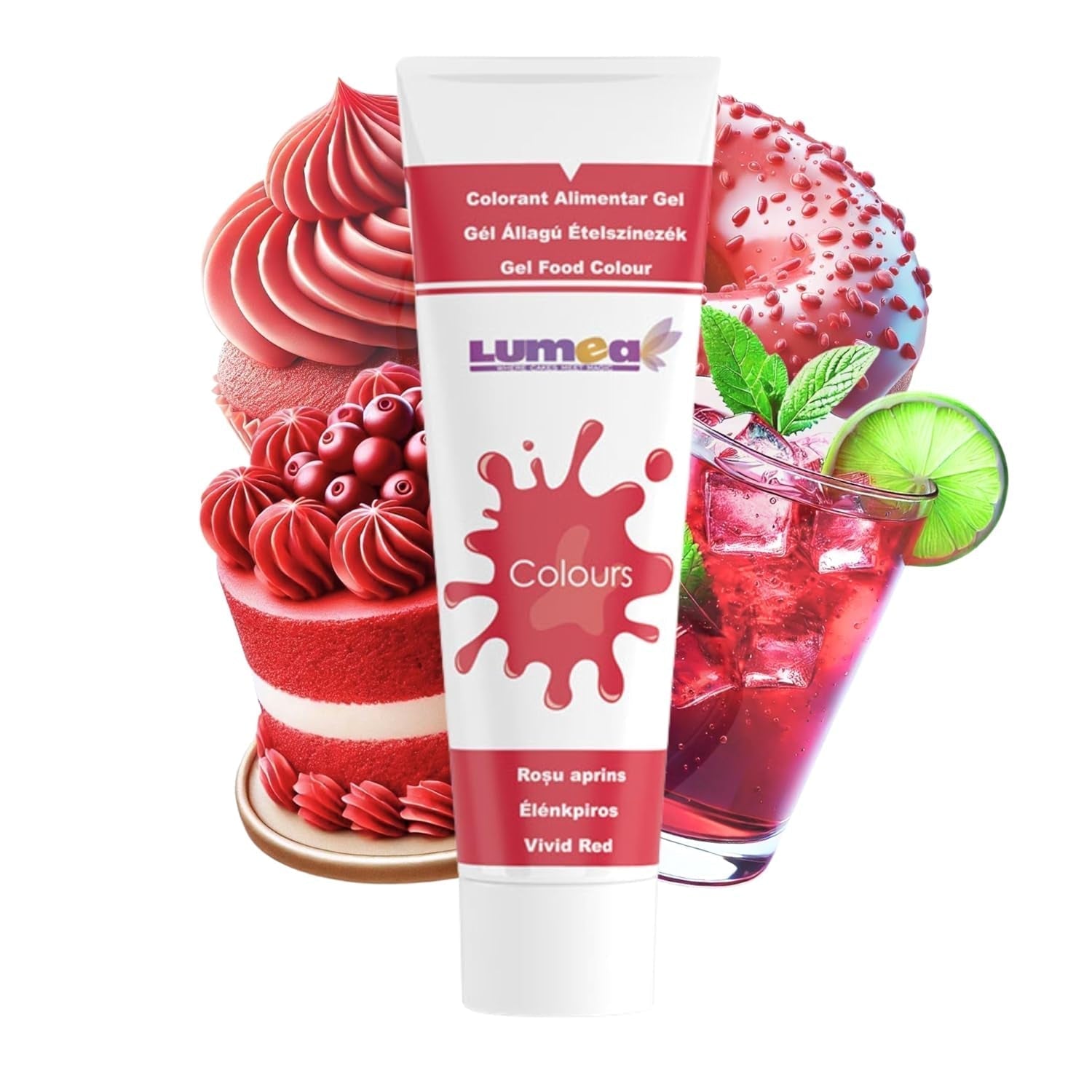 Dekozauber24 Colorant alimentar roșu, gel, 30g, vegan, fără zahăr, foarte concentrat, colorant alimentar roșu pentru fondant, cremă de unt, băuturi și multe altele