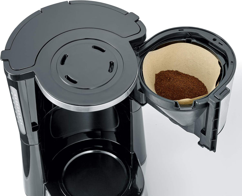 Espressor SEVERIN „TypeSwitch” cu carafă termică, AromaSwitch pentru alegerea între 2 profiluri de preparare, aparat de cafea pentru până la 10 cești, 1000W, oțel inoxidabil periat-negru, KA 4845