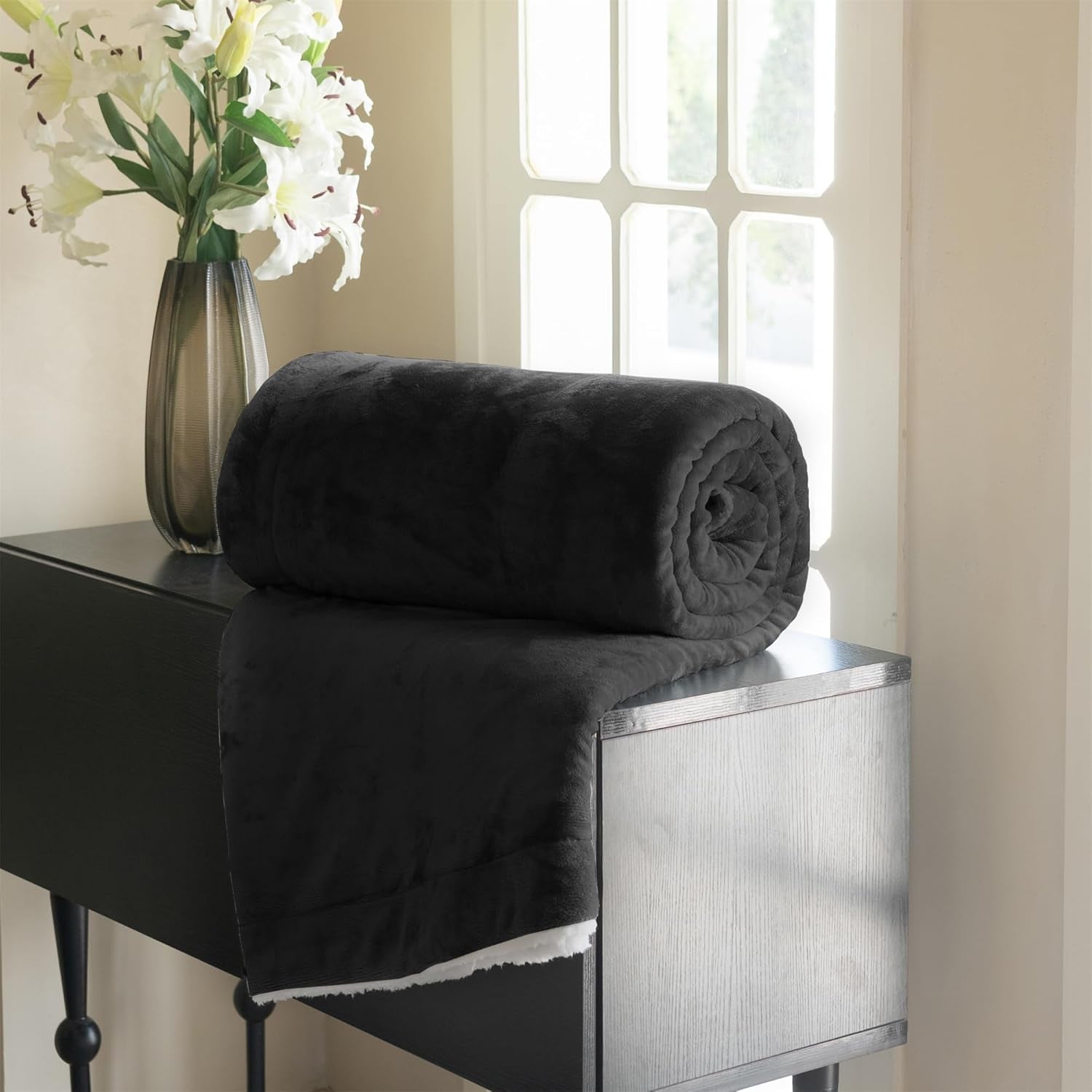 Cosy pătură 150X200Cm negru Fleece pătură Living pătură Sherpa canapea arunca canapea pătură Warm Winter Soft (negru, 150X200Cm) Paturi si Cuverturi Good Nite