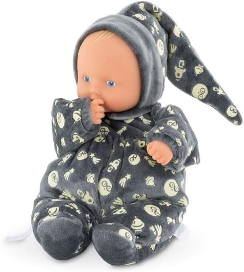Corolle 9000020120 - Mon Doudou Babipouce Glow in The Dark, leuchtet im Dunkeln, extra weiche Schmusepuppe mit Vanilleduft, waschbar, 28cm, Behält den Daumen im Mund