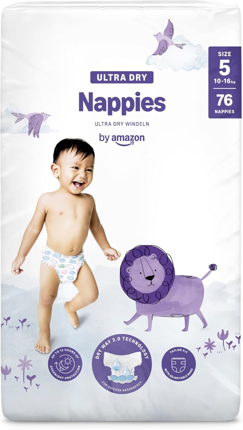 Scutece Ultra Dry de la Amazon, mărimea 3 (4-9 kg) - Cutie lunară, alb, 172 bucăți (2 pachete a câte 86) (Anterior sub marca Mama Bear, produs identic)