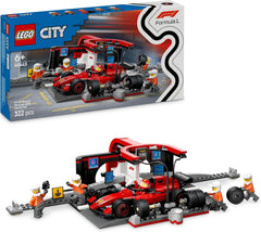 LEGO City F1 Boxenstopp mit Boxencrew und Ferrari Flitzer - Formel 1 Pit Stop Set mit 1 Rennfahrer und 4 Mechaniker Minifiguren - Spielzeug Rennauto für Jungen und Mädchen ab 6 Jahren - 60443