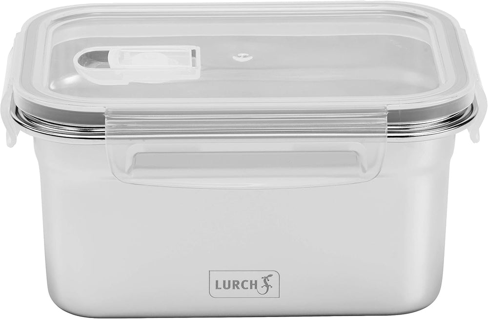 Lurch 240895 Cutie de prânz Cutie de siguranță/de depozitare din oțel inoxidabil de înaltă calitate cu capac din plastic fără BPA 2000ml, transparent Cutii depozitare alimente Naty Shop 1000ml