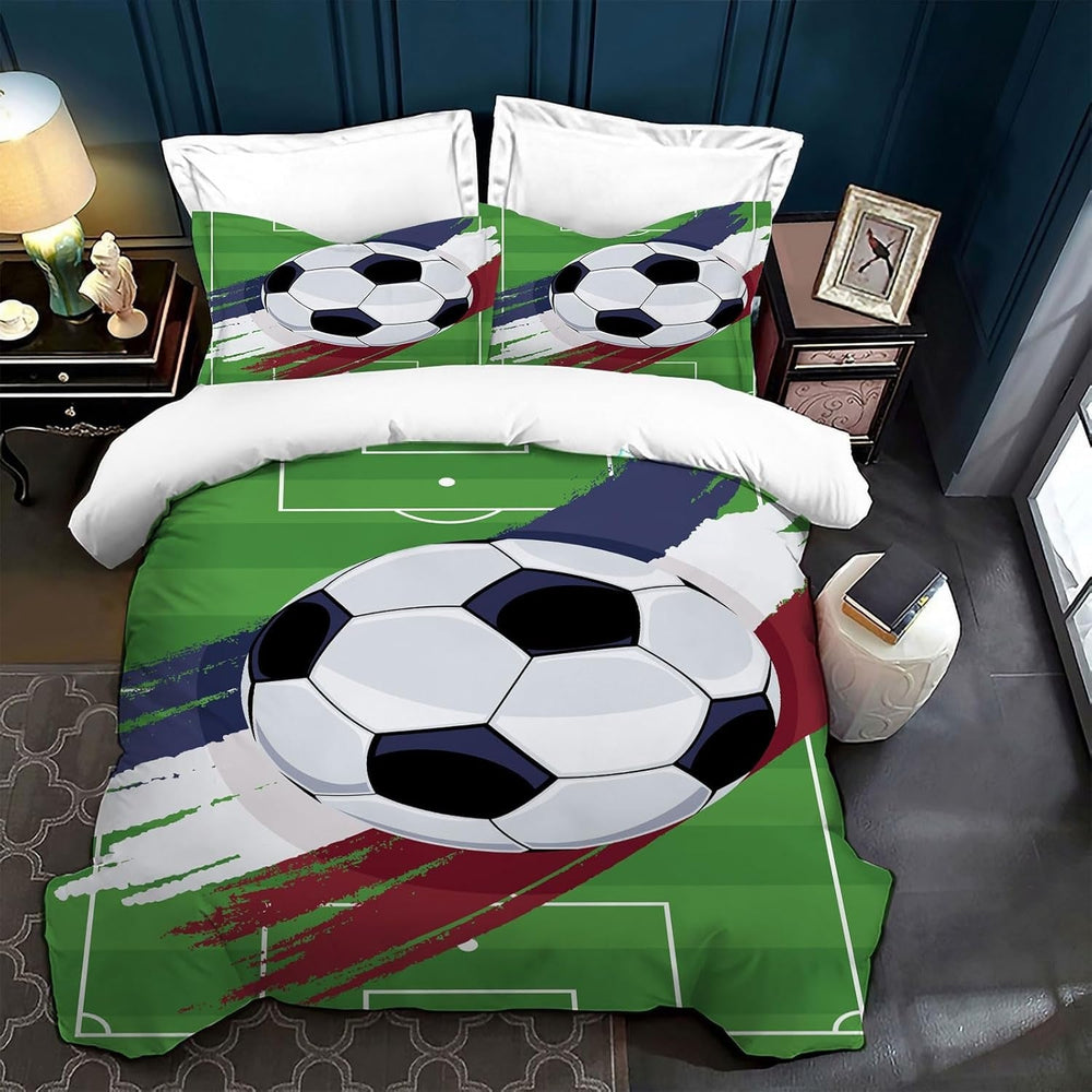 Lenjerie de pat pentru copii, fotbal, microfibre de poliester Lenjerie de pat - copii Naty Shop Verde 200 X 200 Cm