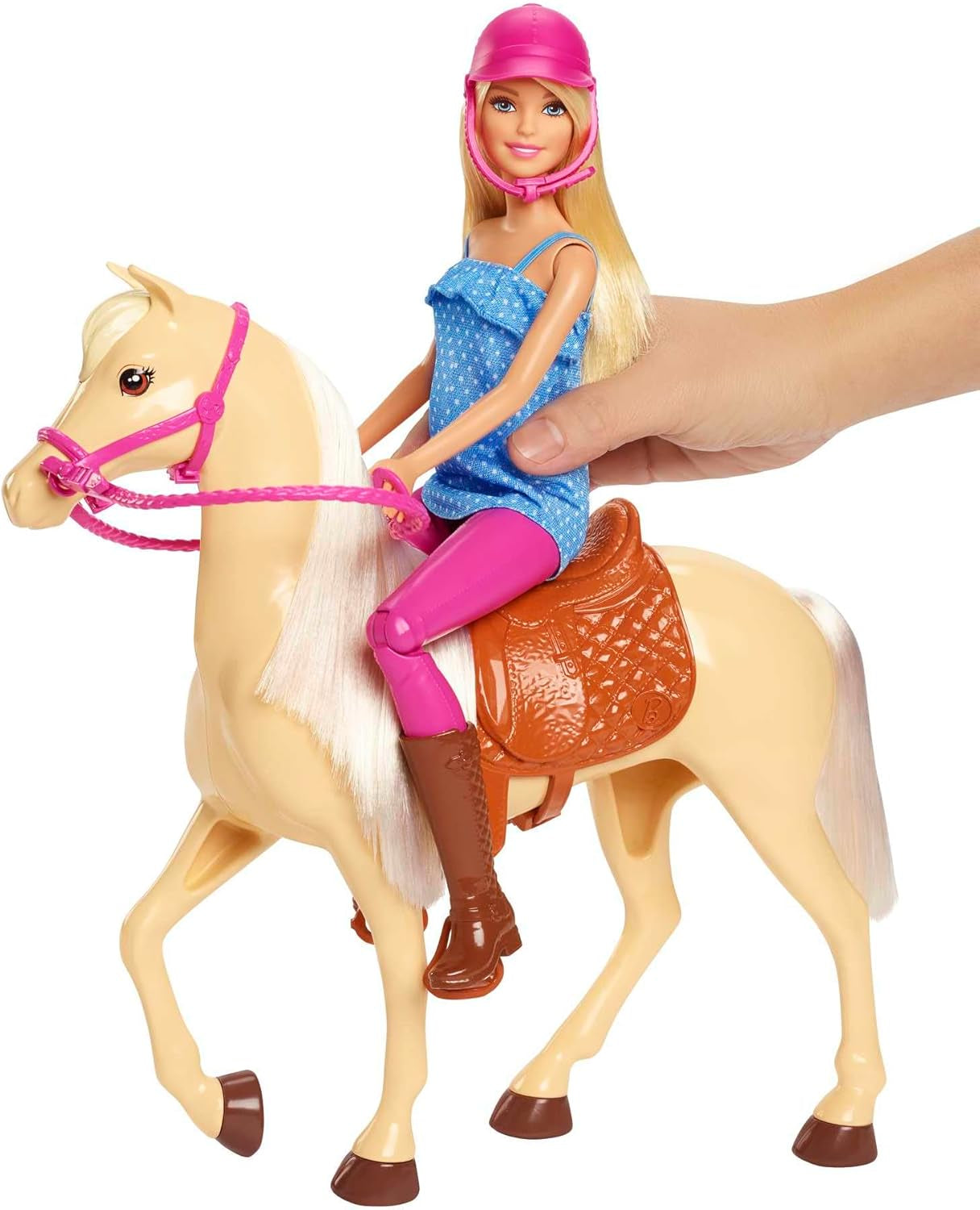 Barbie-Puppe und Pferdespielzeug, Reitzubehör, 1 Puppe und 1 Pferd enthalten, als Geschenk für Kinder ab 3 Jahre geeignet, FXH13