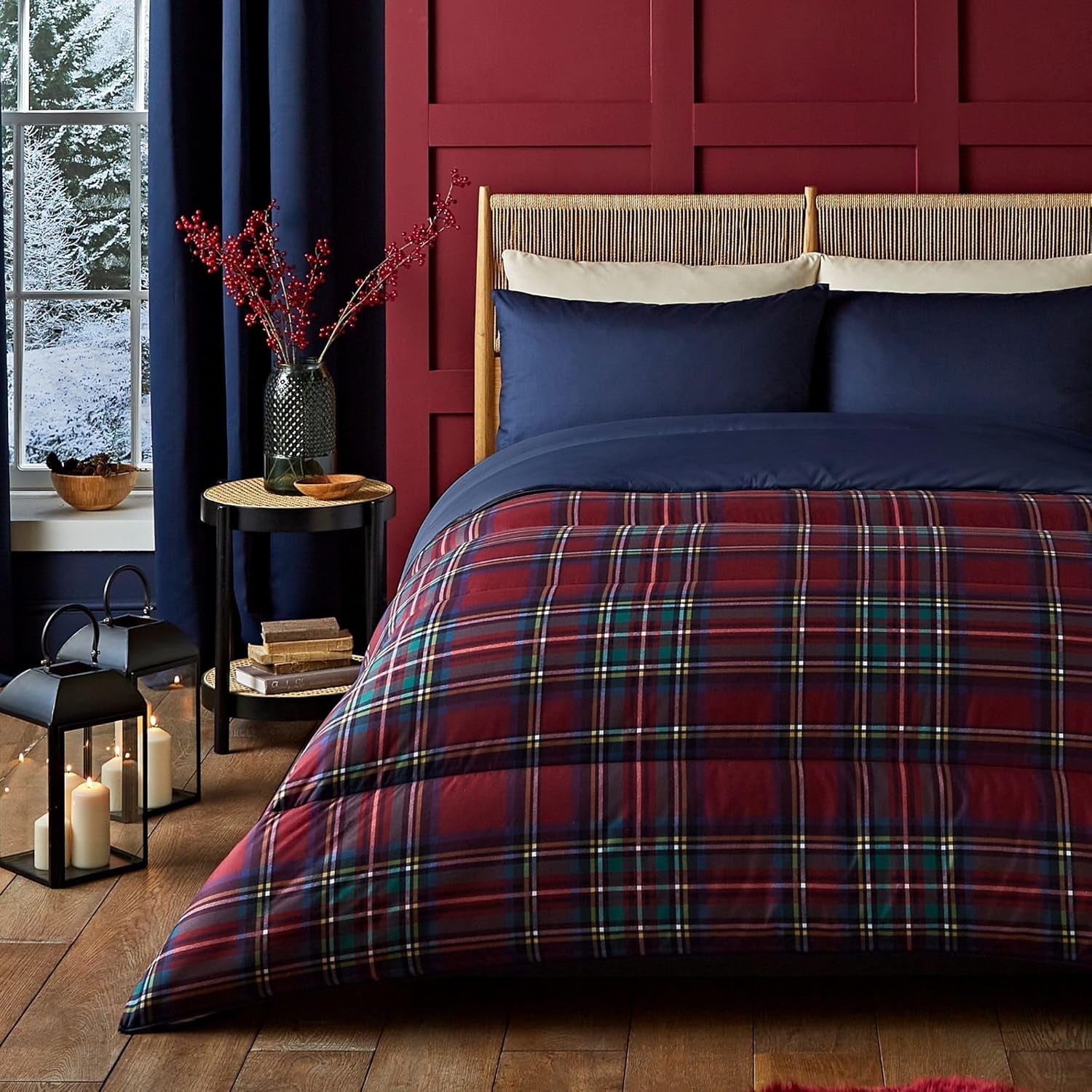 Set plapumă și față de pernă Night Lark, 10,5 tog, pat single, tartan roșu clasic, lenjerie de pat de lux, hipoalergenică, lavabilă la mașină Plapumi si pilote Naty Shop