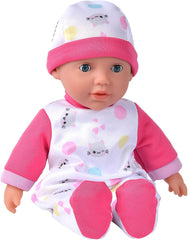 Simba 105140004 - Laura Cutie, păpușă cu corp moale și ochi adormiți într-o salopă drăguță în formă de pisicuță, 5 sunete, 30 cm, de la 12 luni