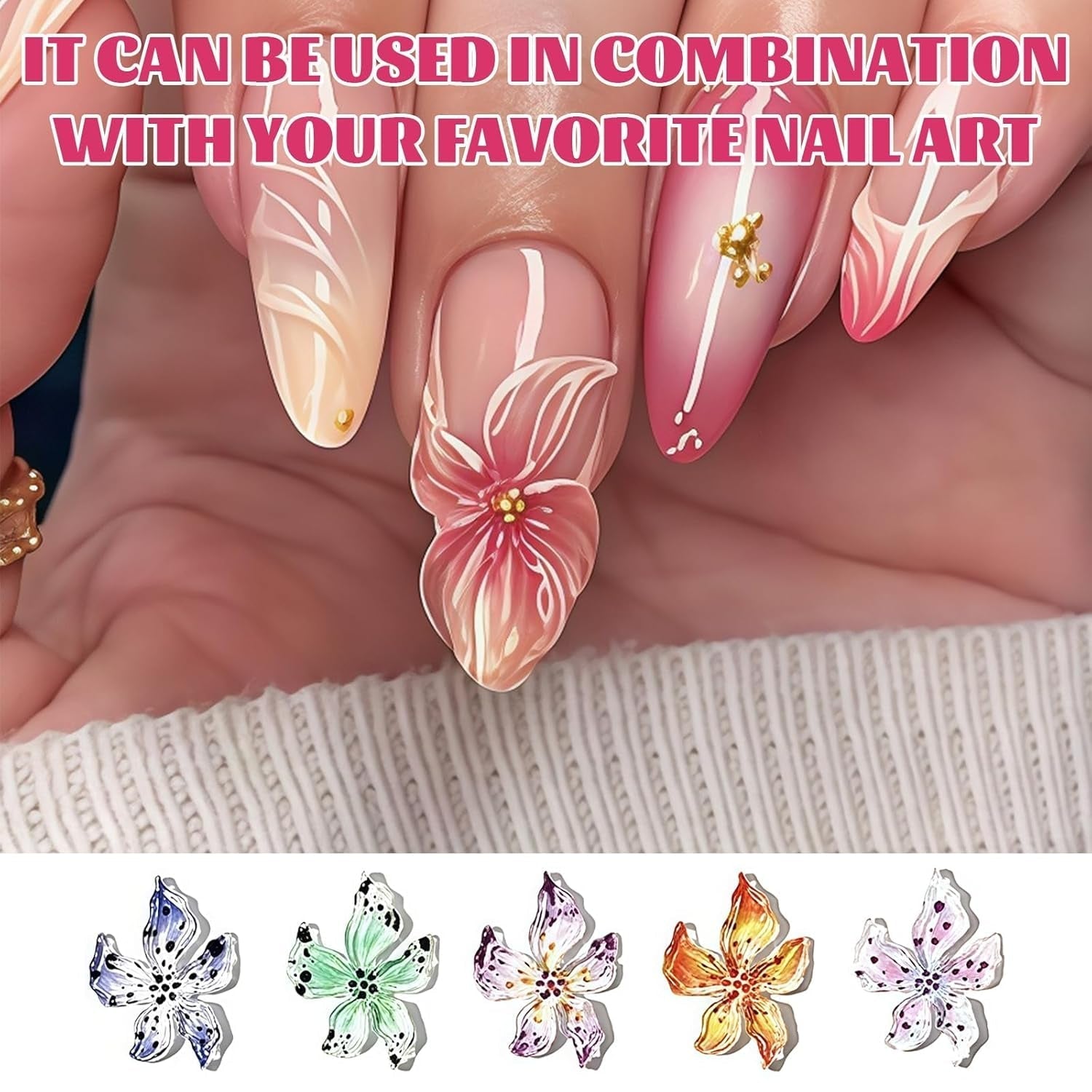 50 Stück 3D Blume Nail Charms Set, Bunte Nageldesign Zubehör, Nägel Charms Und Nagel Art Charms, Perfekt Für Nailart, Maniküre Dekoration Und DIY Nageldesign