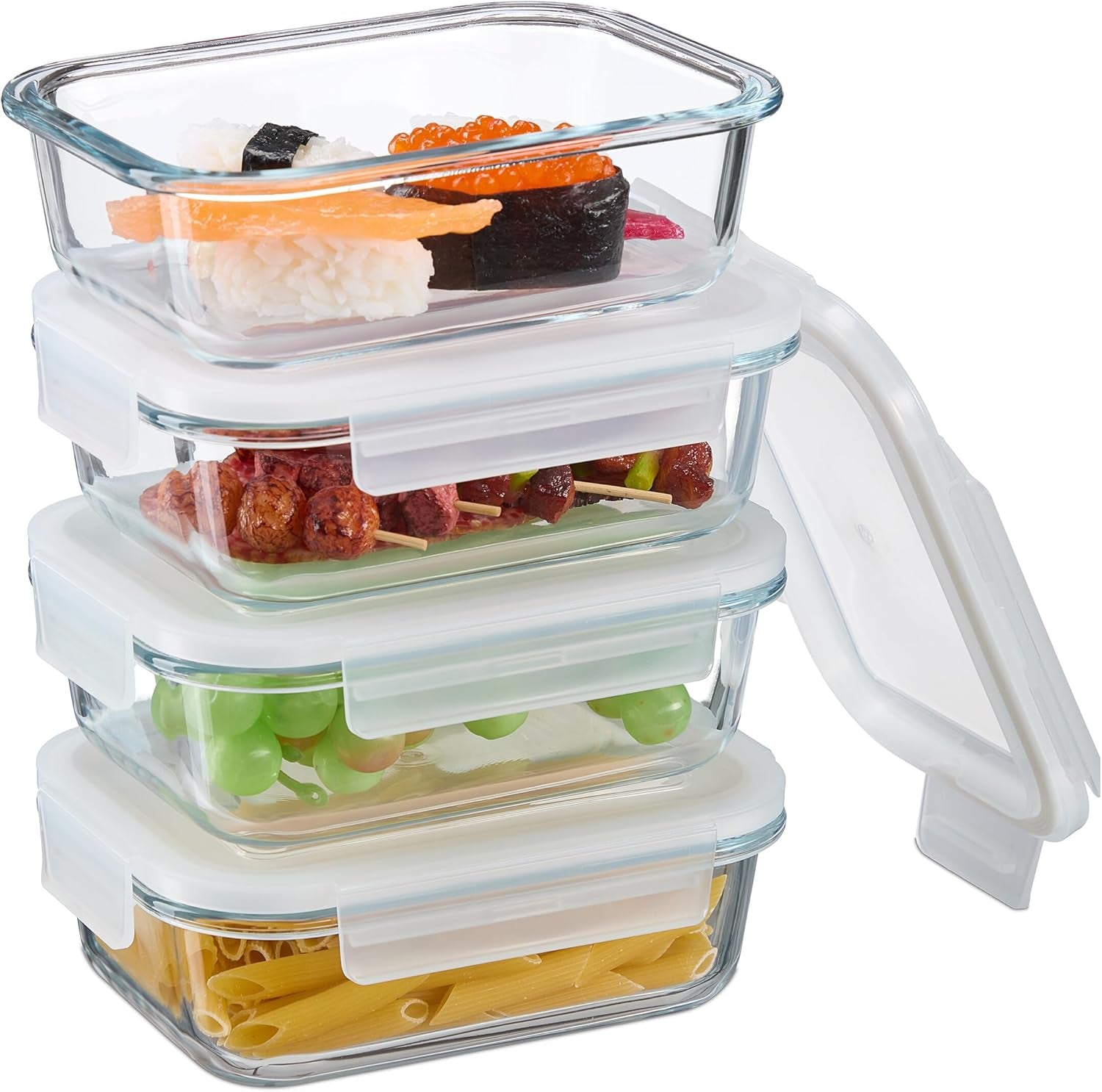 Relaxdays recipiente din sticlă cu capac, set de 6, 370 ml, recipiente pentru depozitarea alimentelor, capac din plastic, etanș, borcan din sticlă, transparent Cutii depozitare alimente Naty Shop 640 Ml
