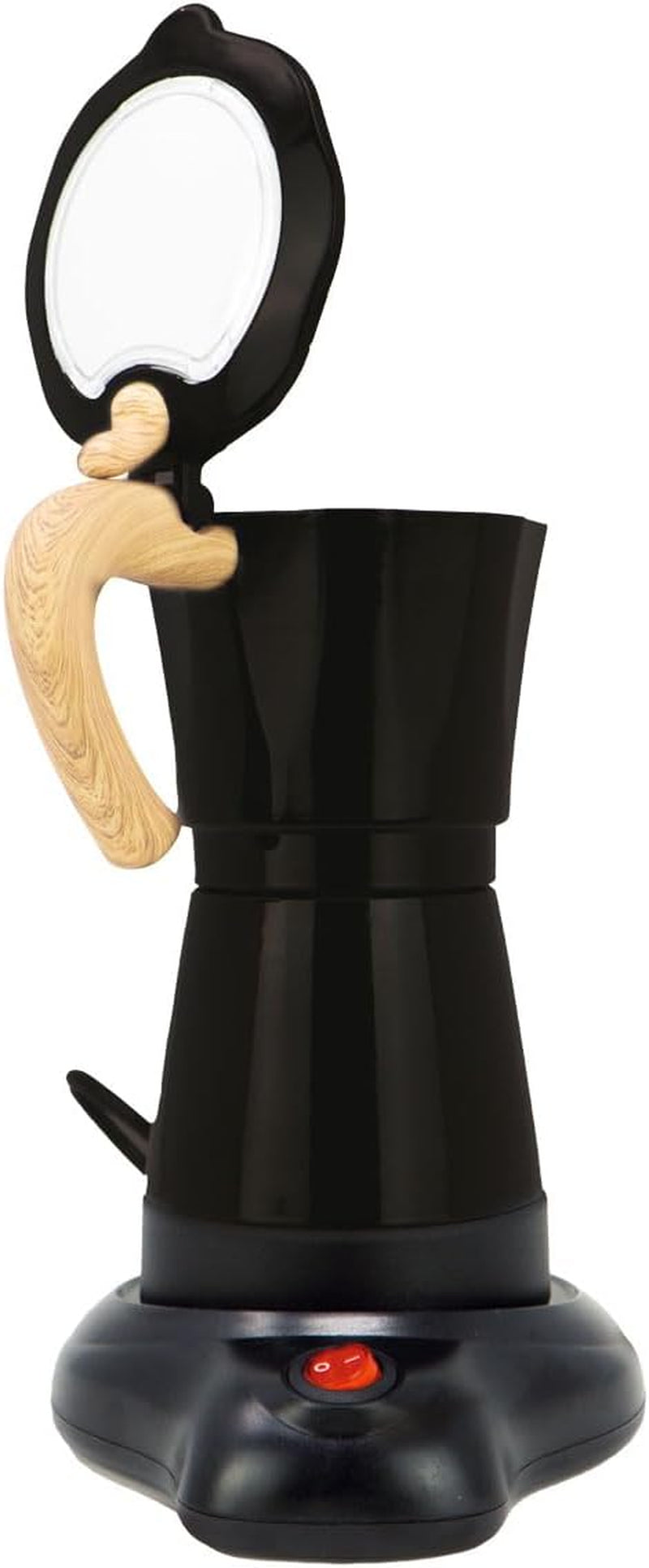 Cafetieră electrică italiană Jocca, aluminiu, 6 cești, cafetieră portabilă și manuală cu mâner din lemn, neagră, stil mocha
