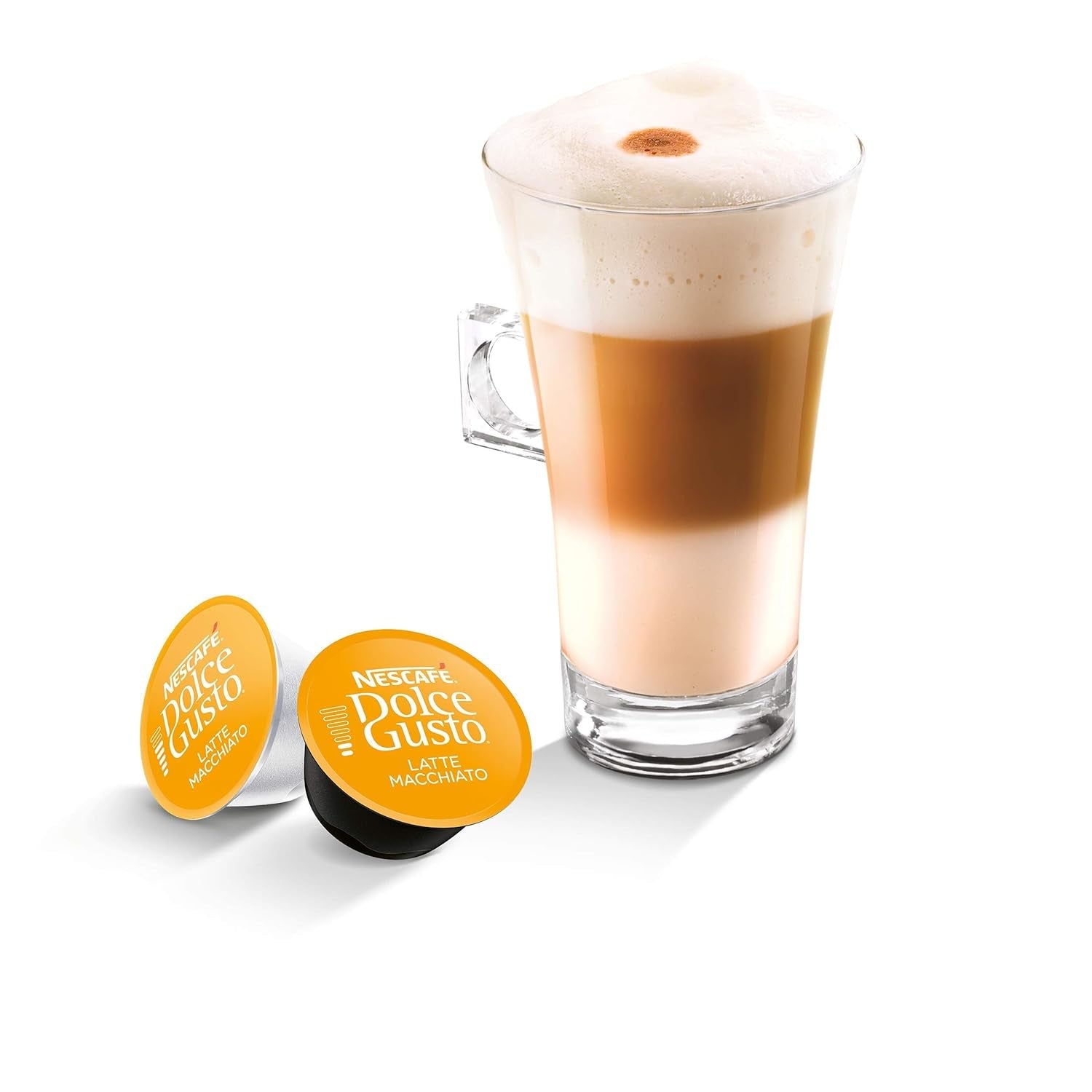 NESCAFÉ Dolce Gusto Latte Macchiato, 48 Kaffeekapseln, Aromatischer Espresso, 3-Schichten -Köstlichkeit aus feinem Milchschaum, Aromaversiegelte Kapseln, 6er Pack (3x16 Kapseln)