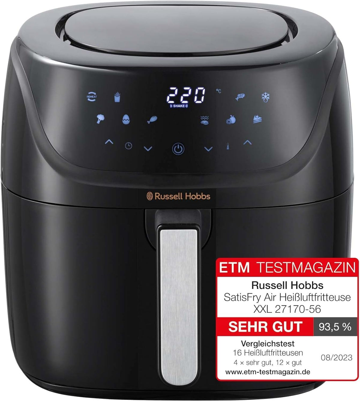 Russell Hobbs Heißluftfritteuse XXL 8L Rapid Airfryer [Kompaktes Gehäuse,7 Kochfunktionen,10 Programme] Satisfry (Spülmaschinenfest, Max 220°C, Fritteuse Ohne Öl, Grillen, Backen, Braten) 27170-56 Naty Shop Heißluftfritteuse