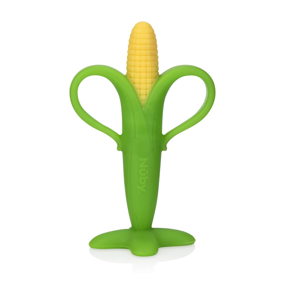 Inel de dentiție calmant Nuby din banane și porumb, pachet de 2, de la 3 luni