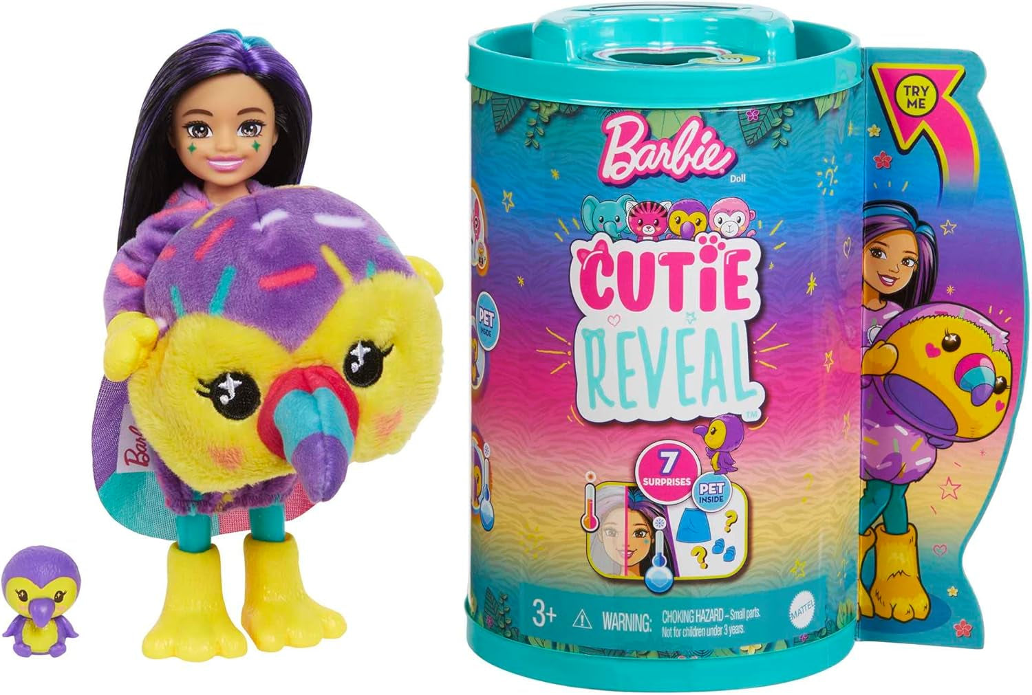 Barbie Cutie Reveal, Chelsea Puppe mit Elefantenzubehör, 7 Überraschungen, Haustier, Farbwechseleffekt, inkl Cutie Reveal Puppe, Geschenk für Kinder, Spielzeug ab 3 Jahre,HKR13
