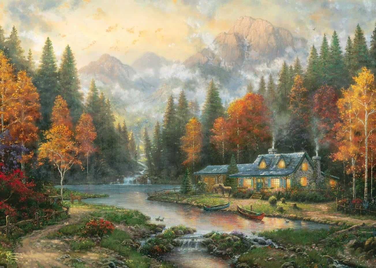 Schmidt Spiele 58784 Thomas Kinkade, Seară la lacul de toamnă, puzzle jigsaw 1000 piese, colorat Puzzle Naty Shop