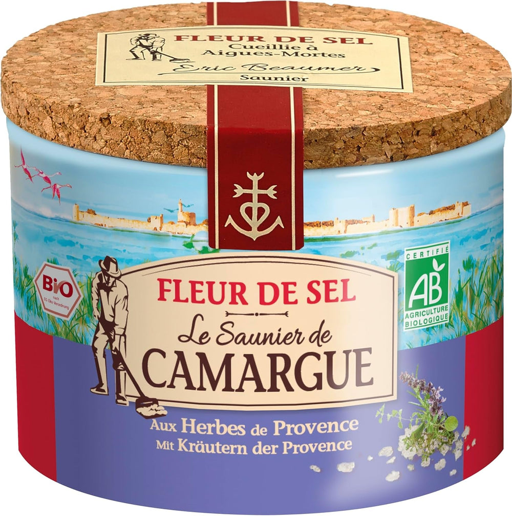 Le Saunier de Camargue Fleur De-Sel Zitrone Thymian in 125 g Dose, Premium Meersalz aus Süd-Frankreich, Ideal als Finishing von Speisen und zum Verfeinern von Gerichten