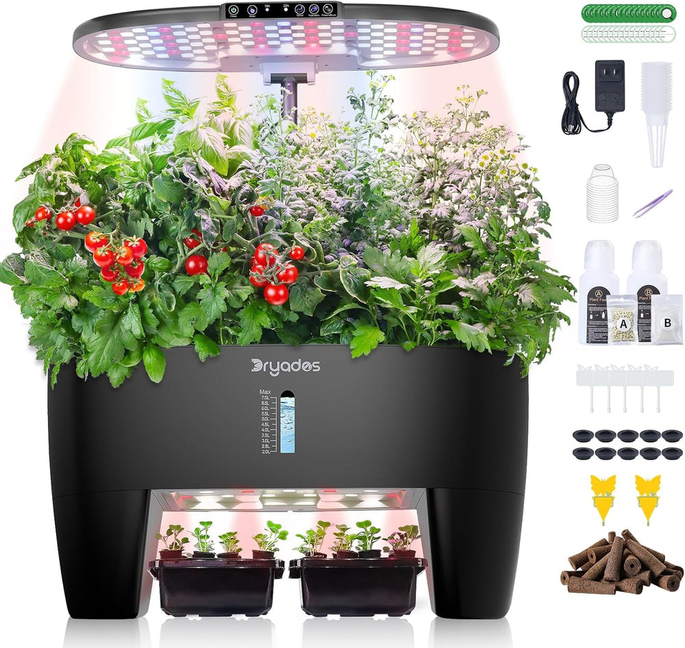 Sistem de creștere hidroponică: 8 capsule, lampă LED cu spectru complet de 24W cu avertizare de nivel scăzut de apă | Grădină interioară pentru bucătărie, sufragerie, școală | Idee de cadou pentru grădinarii amatori