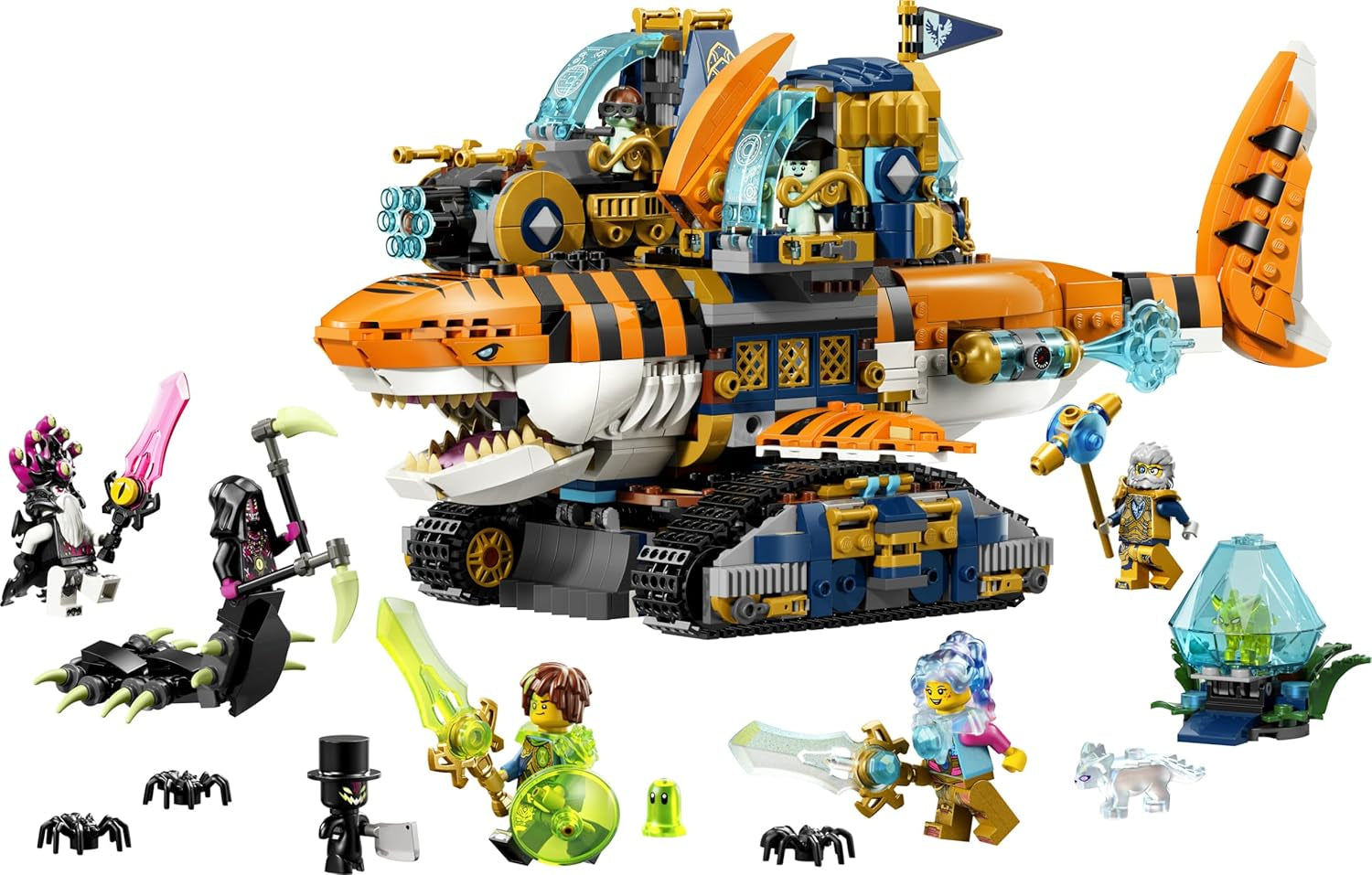 LEGO DREAMZzz 2in1 Tigerhai-Fahrzeug - Spielzeug verwandelbar in Piratenschiff mit Kanone - inkl. 5 Minifiguren und 2 sammelbaren Schatz-Kreaturen - Geschenk für Jungen ab 9 Jahren - 71515