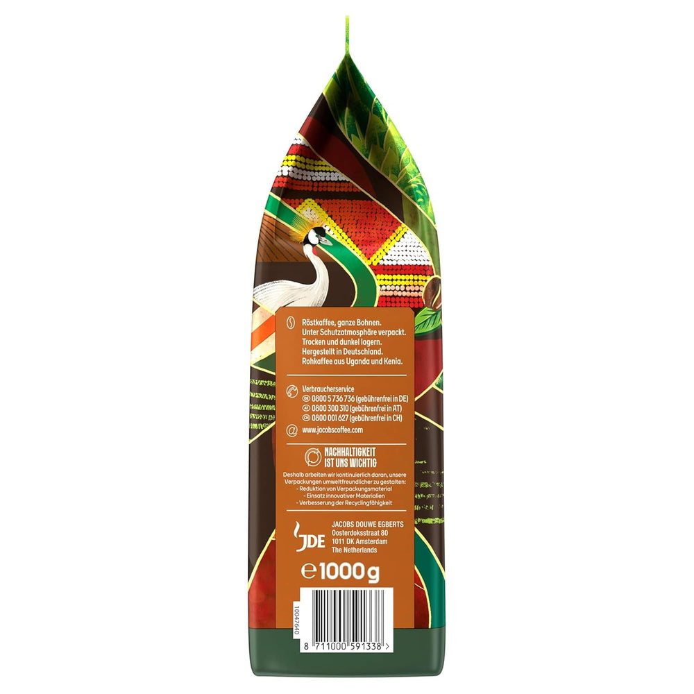 Boabe de cafea Jacobs Origins Uganda și Kenya, espresso corpolent cu o notă picantă, intensitate 8/10, boabe întregi de cafea, 1 kg