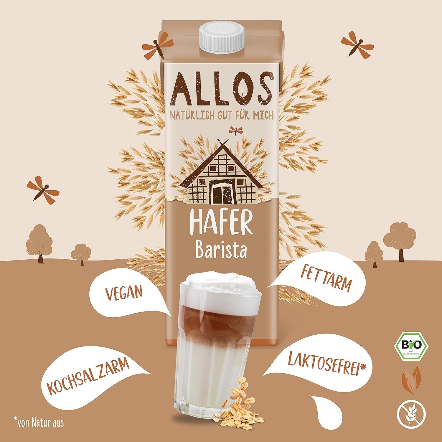 Allos Bio Haferdrink Barista | Milchalternative aus Hafer | Schaumbarer Drink auf Pflanzenbasis | Perfekt für Kaffee | Veganer, laktosefreier Drink | 1 Liter (6 Stück)
