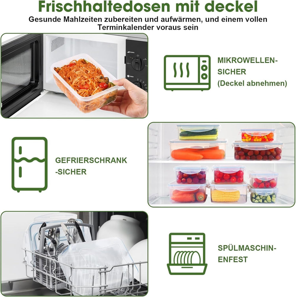 YASHE borcan de depozitare a alimentelor cu capac, set borcan de depozitare din plastic din 12 piese, fără BPA, 100% etanș, stivuibil, transparent Cutii depozitare alimente Naty Shop