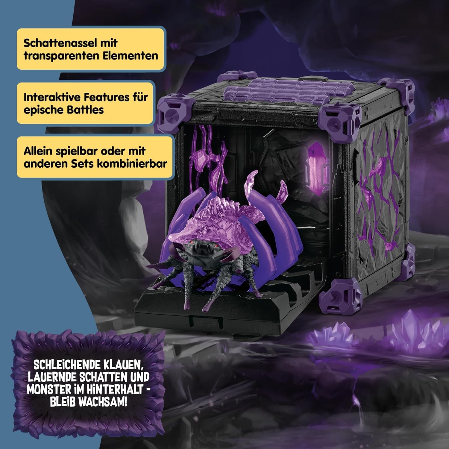 SCHLEICH ELDRADOR Creatures | Battle CAVE Schattenassel 42675 | Set aus ELDRADOR Battle Cave mit Monster und Schattenkristall | Battle Caves zur Arena stapelbar | Spielzeug ab 7 Jahren | 34 Teile