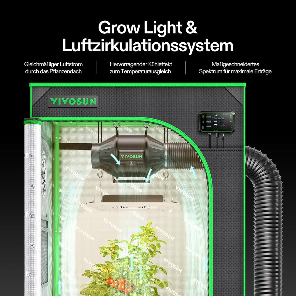 VIVOSUN Cort de Cultivare Inteligent Set Complet 60x60x120cm, sistem de creștere automat integrat WiFi cu lumină LED cu spectru complet de 100W și sistem eficient de ventilație cu controler GrowHub E42A+