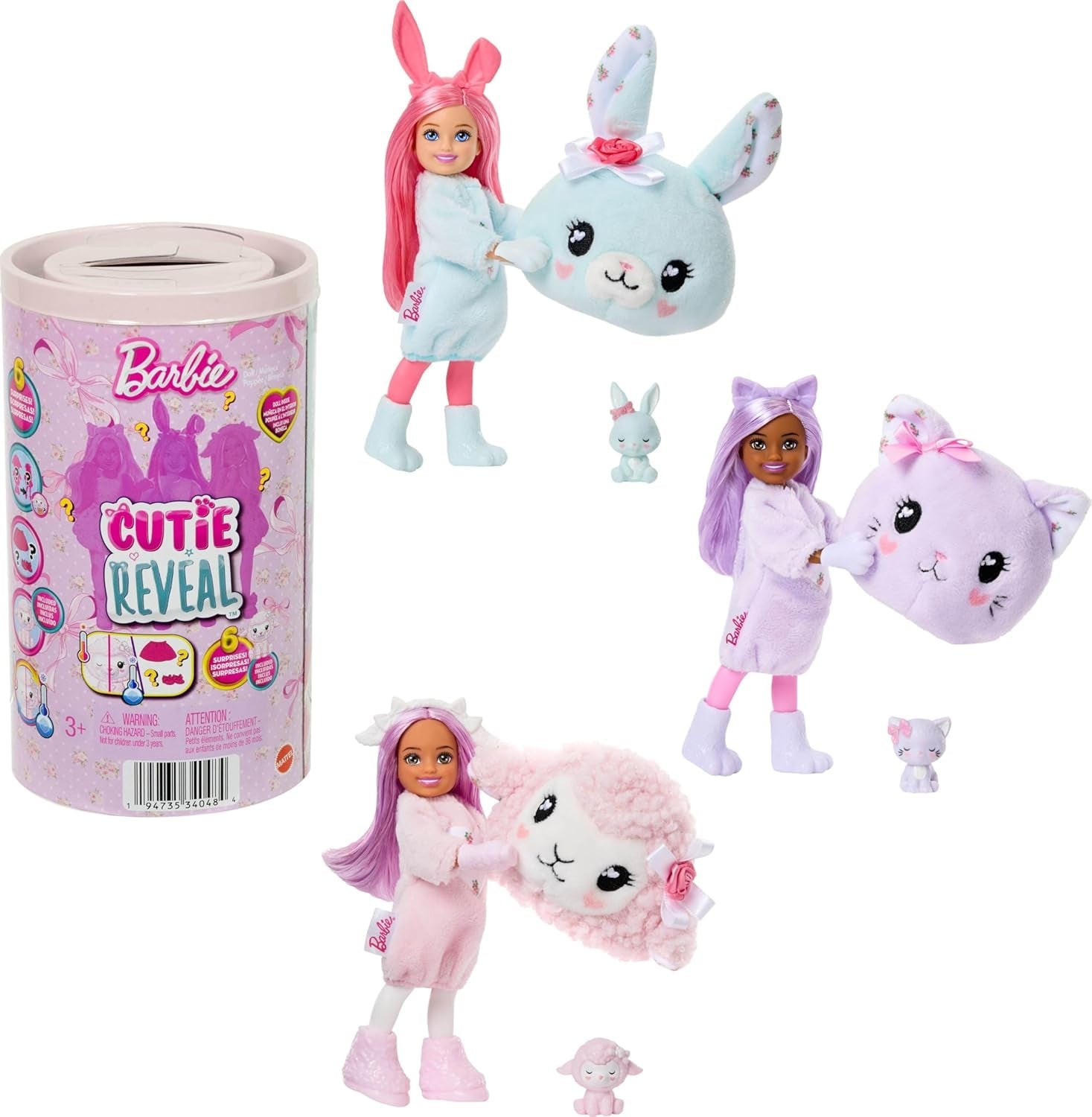 Barbie Cutie Reveal Puppe mit Accessoires, Glücksbärchis-Serie 2, Togetherness-Bärchi mit 10 Überraschungen, einschließlich Farbwechsel und Mini-Bärchi, JFV60
