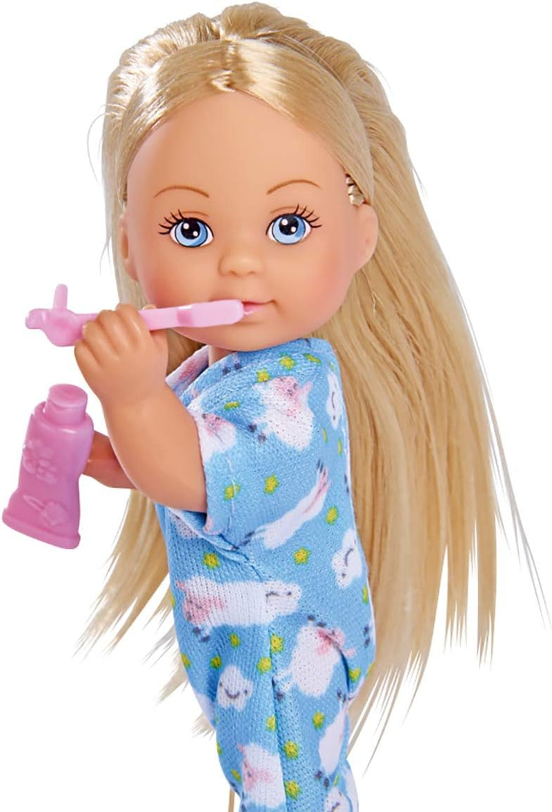 Simba 105733406 - Evi Love Good Night, Spielpuppe im süßen Schlafanzug mit Kuscheltier und Zahnputzzubehör, 12cm, ab 3 Jahre