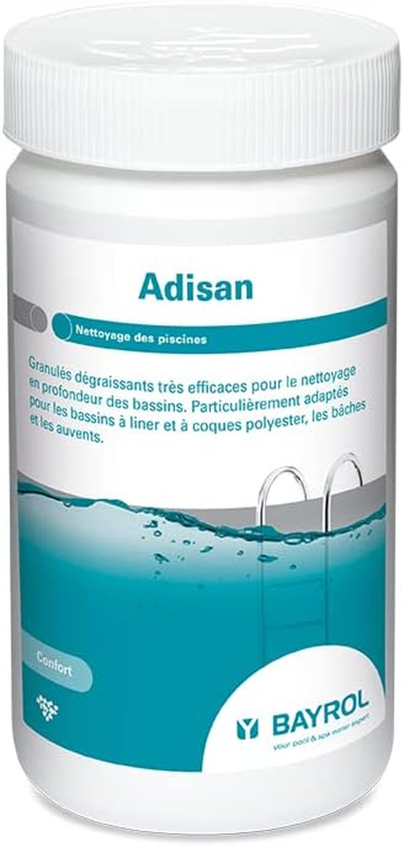 BAYROL Adisan 1 kg - Granule extrem de eficiente pentru curățarea piscinei, îndepărtează murdăria și petele de grăsime - Căptușeli pentru piscine, capace pentru rulouri, acoperiri pentru piscine, piscine din poliester, alb