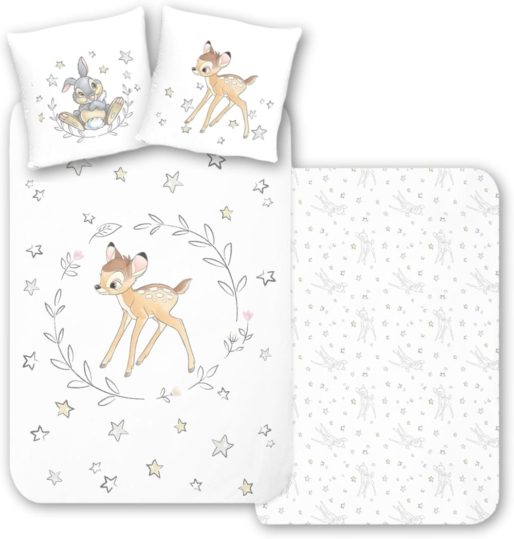 Lenjerie de pat pentru copii, diverse personaje animate, 100% bumbac Lenjerie de pat - copii Naty Shop Bambi