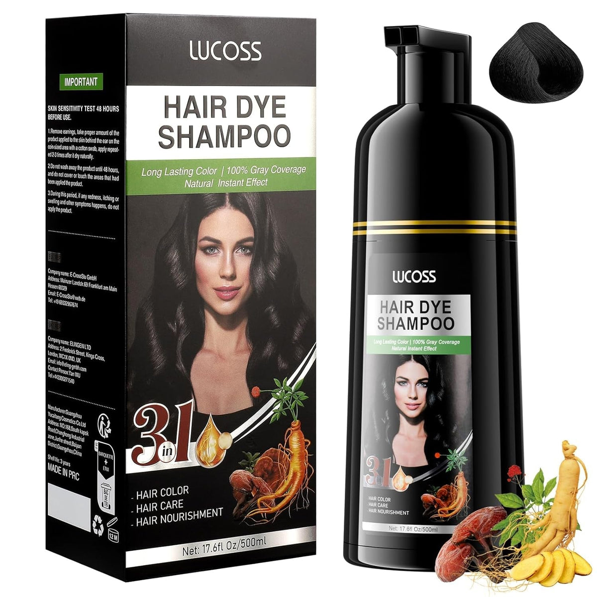 Șampon instant pentru păr negru, șampon natural pentru vopsirea părului, 100% acoperire gri - ușor și rapid, culoare semipermanentă pentru păr negru, șampon pentru vopsirea părului pentru bărbați și femei Vopsea pentru par Naty Shop Negru