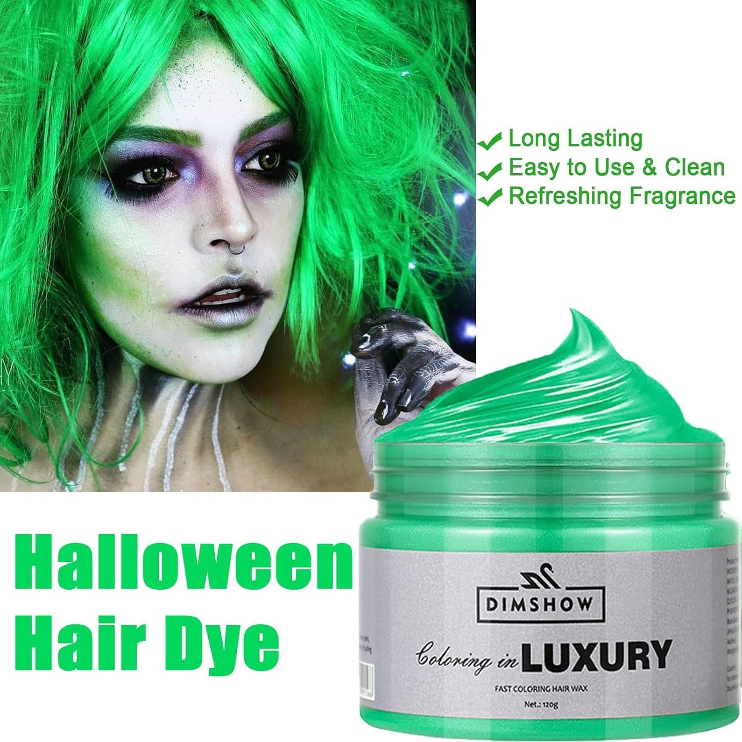 Ceară de păr temporară verde, spray de păr verde nebun temporar, noroi semipermanent lavabil, culoare de păr o singură dată, noroi de pastă de păr de styling instant, culoare naturală pentru păr pentru petreceri, activități și Halloween Vopsea pentru par Naty Shop