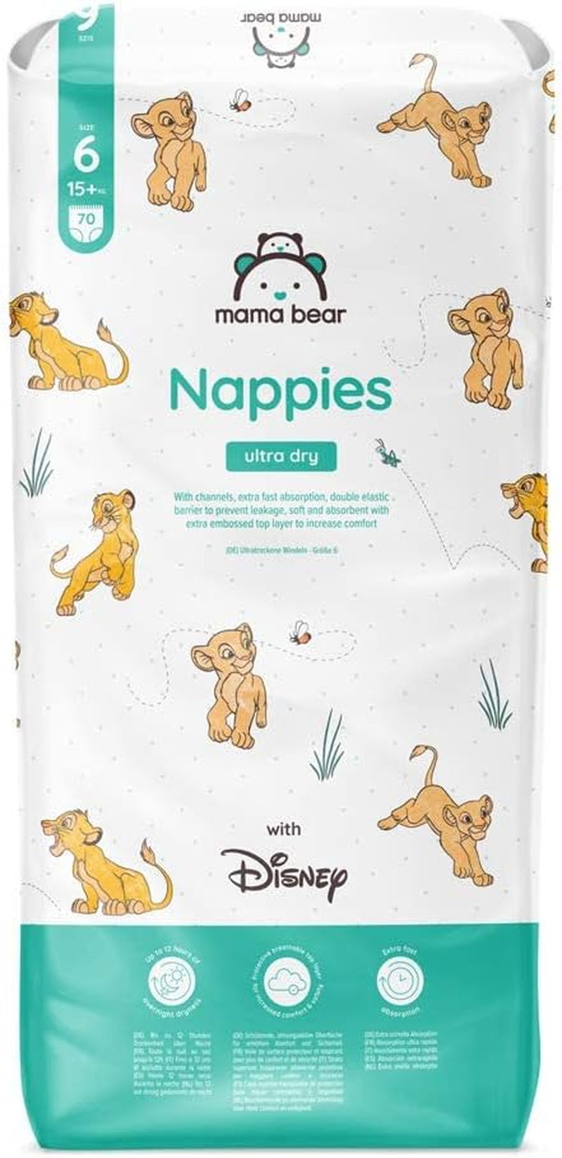 Marcă Amazon: Scutece Mama Bear Disney Ultra Dry, mărimea 3 (4-9 kg) - Cutie lunară, alb, 172 bucăți (2 pachete a câte 86)