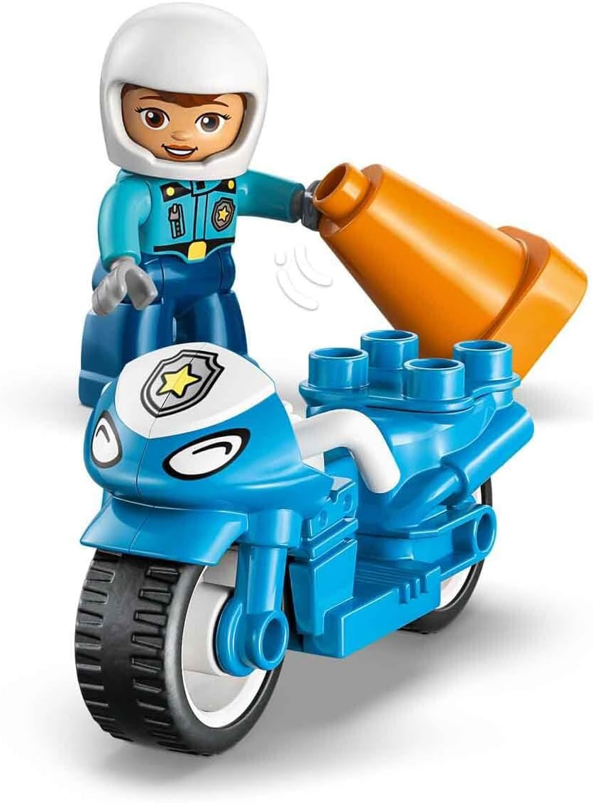 LEGO DUPLO Blaues Polizeimotorrad - Lernspielzeug zur Förderung der Motorik für Kleinkinder - inkl. Motorrad, Polizisten Figur und Verkehrsampel - Geschenk für Jungen und Mädchen ab 2 Jahren - 10471