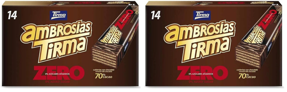 Napolitane cu ciocolată neagră Tirma 70% cacao | Fără zahăr adăugat | Potrivite pentru dietele keto | Conținut scăzut de carbohidrați | Pentru diabetici | Pachet multiplu de napolitane cu ciocolată | 3 bucăți | 64,5 g